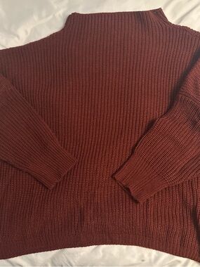 SHEIN Women's Ribbed Turtleneck Sweater - Burnt Red